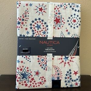 Nautica Tablecloth Americana Red White Blue 4th of July 60”x 104” Stars paisely